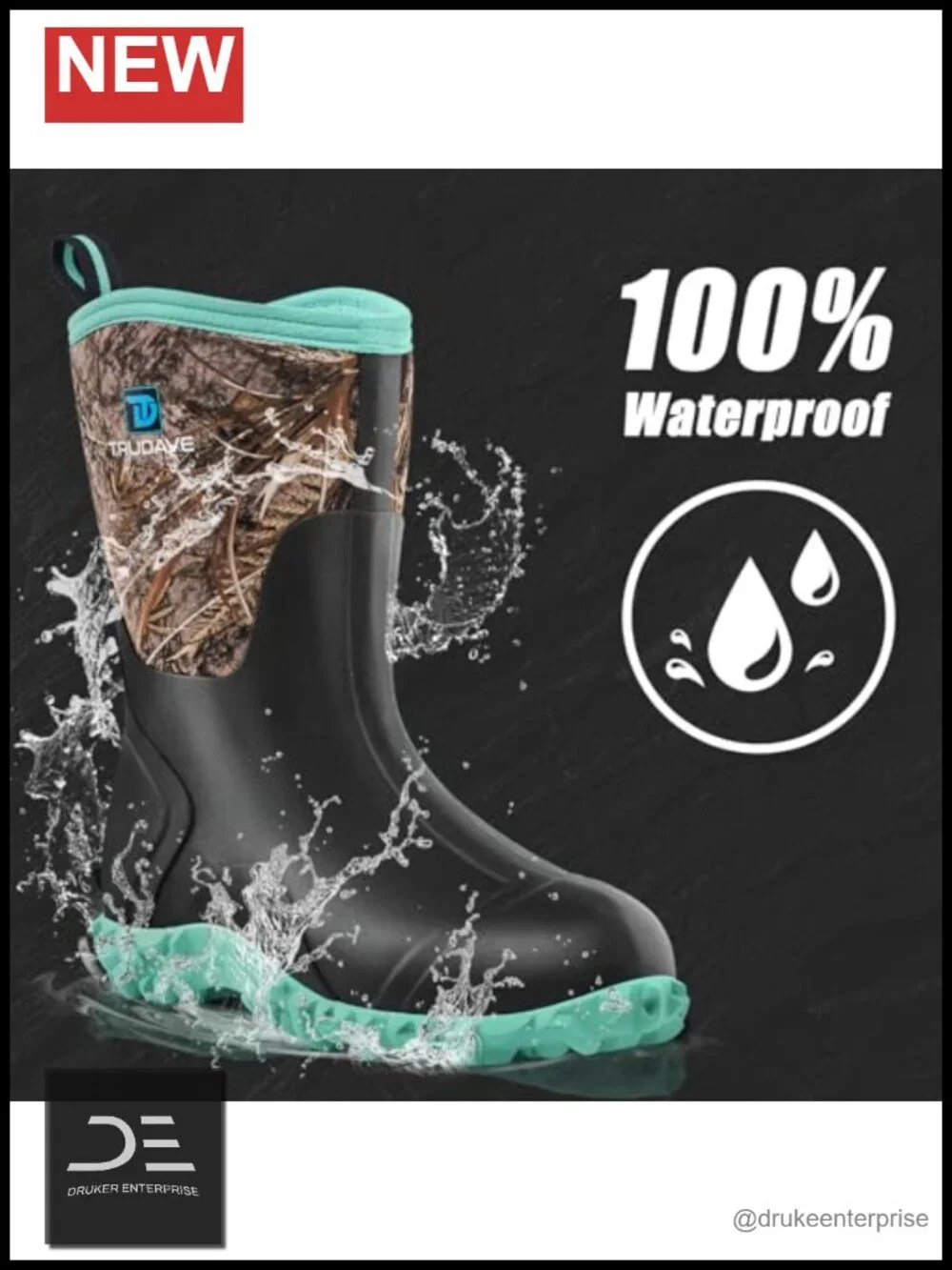 Women's Waterproof Insulated Mid Calf Rain Boots with Steel Shank, Neoprene
